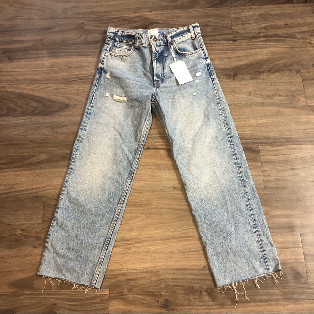 Anine Bing Gavin Relaxed Straight Women's Size 26 Blue Reservoir Raw Hem Jeans